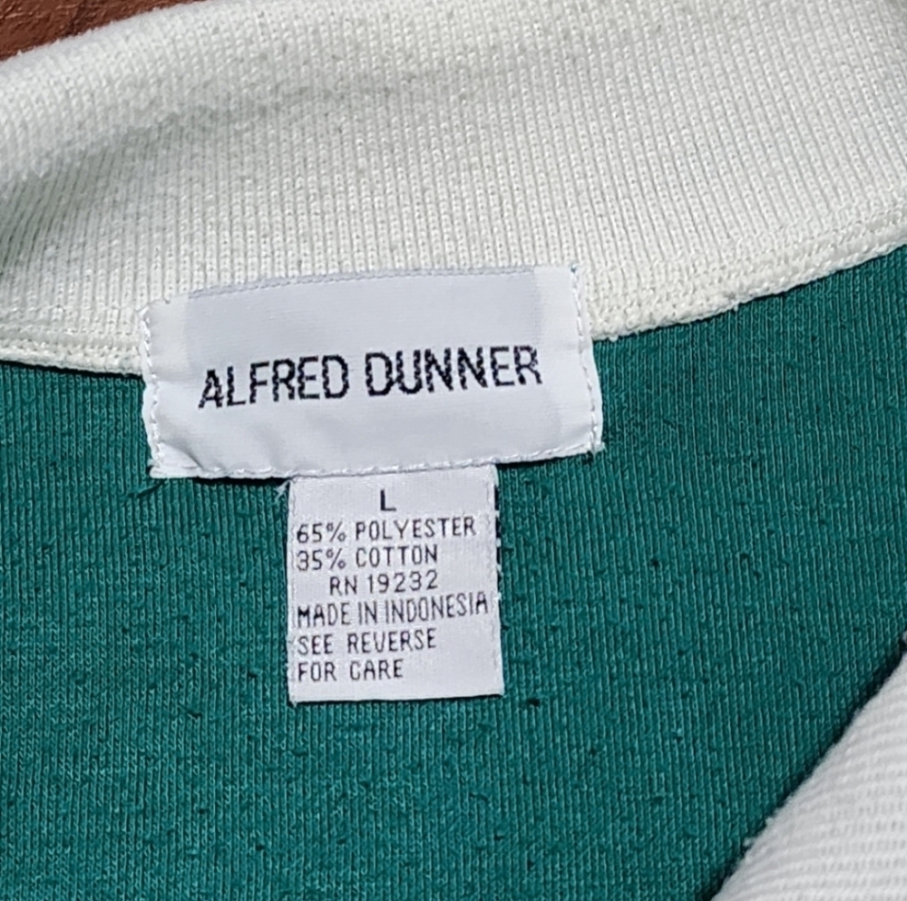 Vintage Alfred Dunner Teal and Cream White Floral Polo Collar Crewneck Sweater - Picture 3 of 7